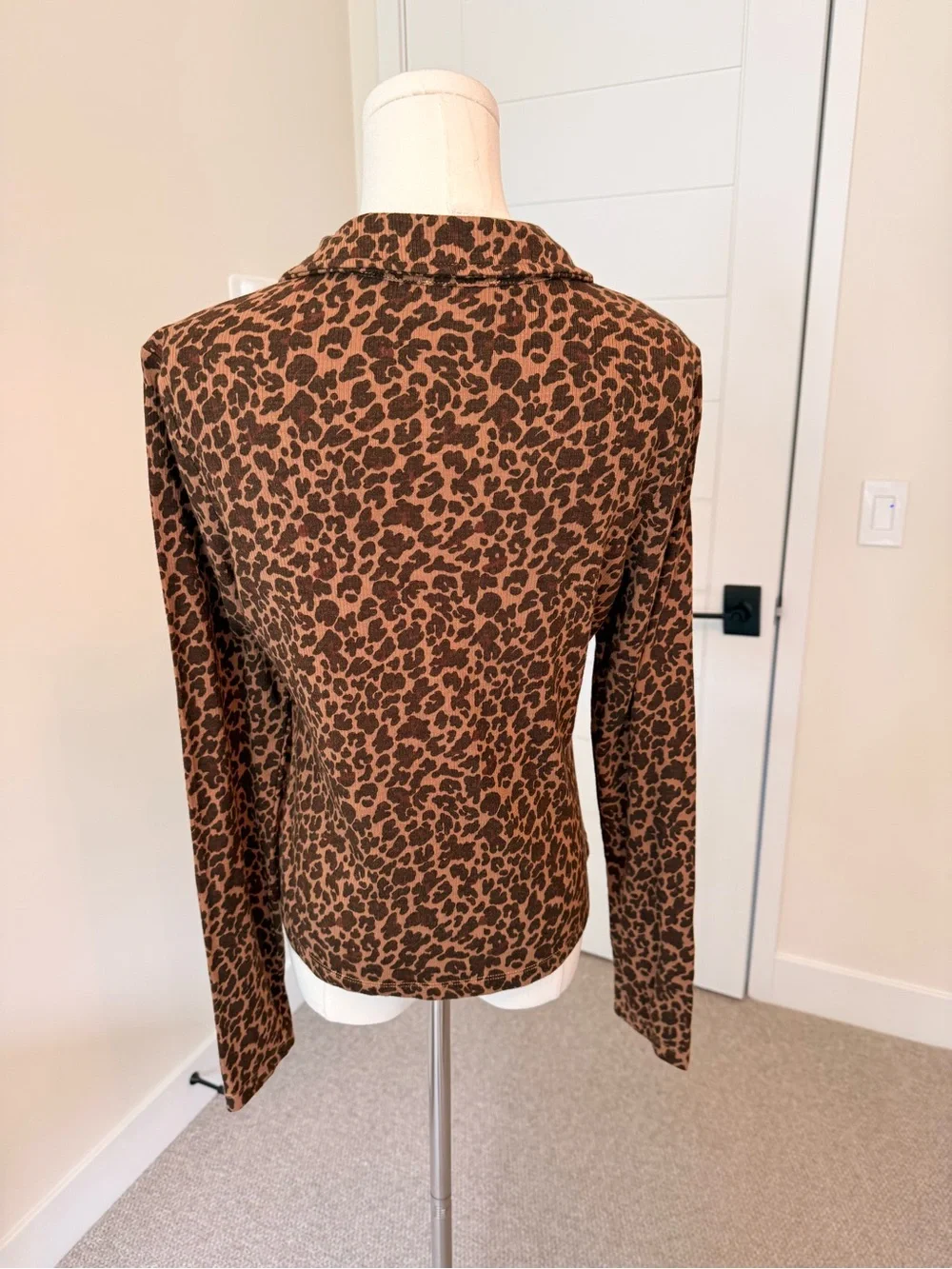 Brown Leopard Print Snap-Up Shirt